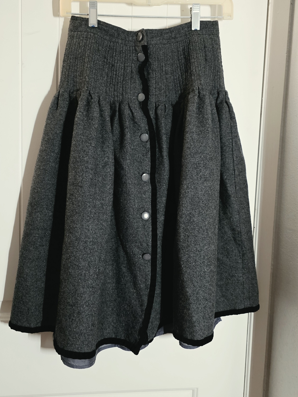 Valentino Dark Gray Wool Circle Skirt with Front Buttons